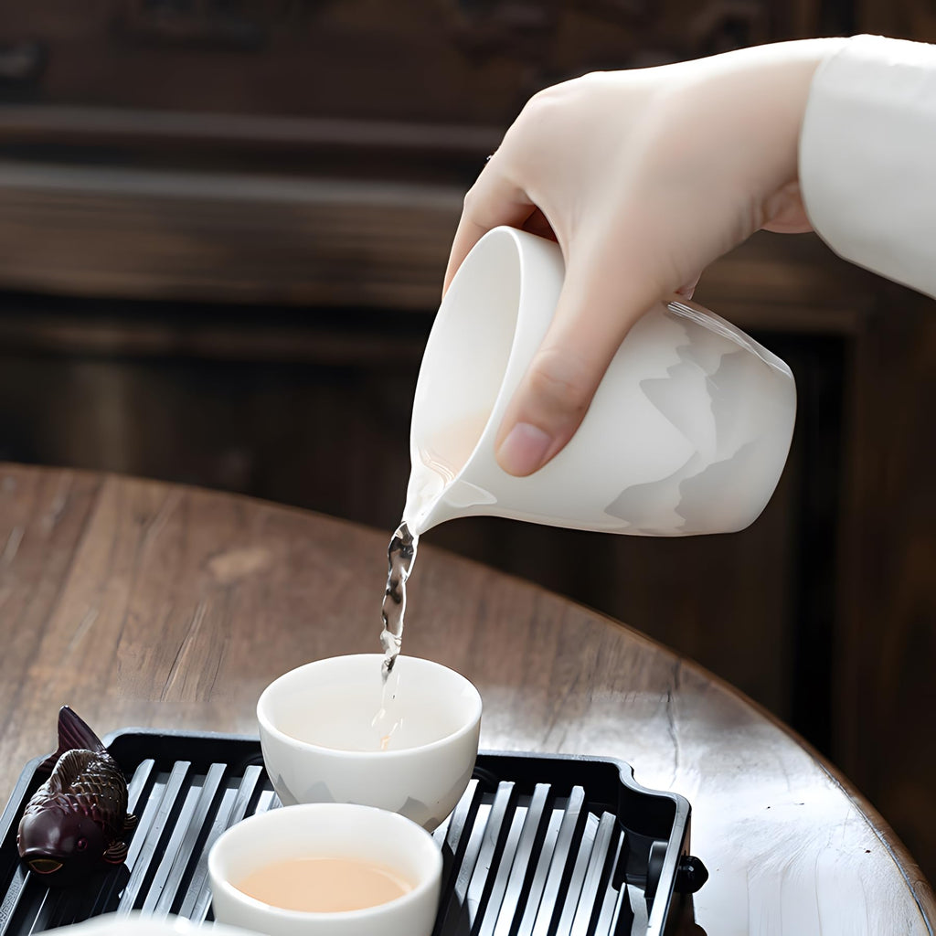 ICHAG 14-Piece Chinese Gongfu Tea Set, Yangzhi Jade Porcelain Gaiwan Tea Set with Anti-Mold Resin Tray & Color-Changing Tea Pet, Portable Travel Kit for Home, Office, Camping, Gift for Tea Lovers