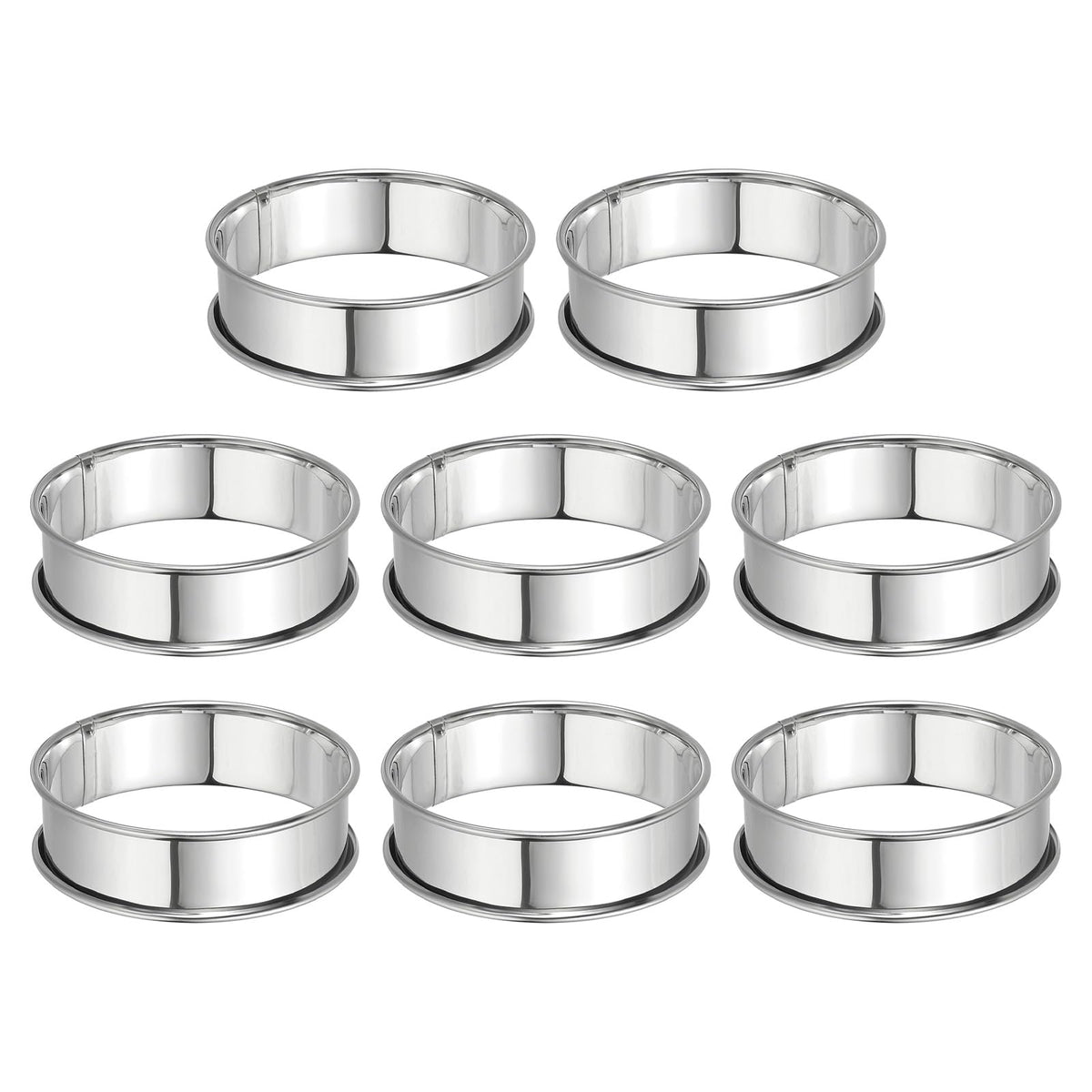 HARFINGTON 8pcs Crumpet Rings 3.15" Nonstick Round Cake Ring Stainless Steel Double Rolled English Pastry Rings for Kitchen Baking Crumpet Dessert, Silver