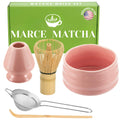 Marce Matcha Whisk Set- Matcha Set includes Matcha Bowl, Sifter, Holder and Scoop- The Perfect Bamboo Whisk for Matcha Tea (Pink)