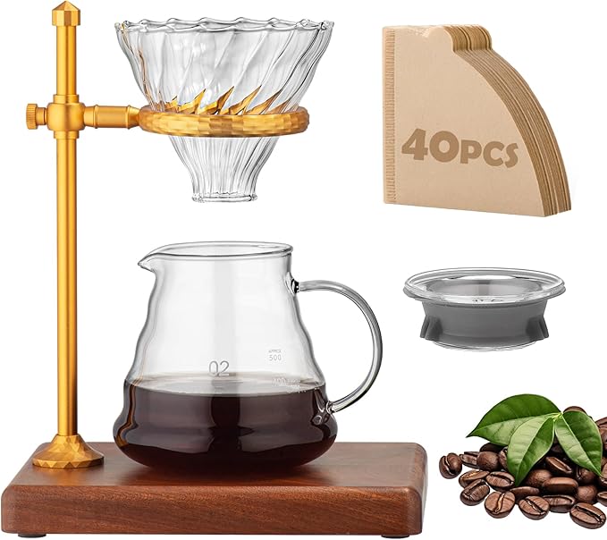 shoxil Pour Over Coffee Maker Set – Drip Coffee Pot with bamboo Handle, Glass Coffee Dripper & 100 Filters, 20oz/600ml Capacity