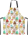 Yummy Colored Cupcakes Adjustable Bib Apron, Cute Cupcake Pattern Apron, Sweet Dessert Cooking Kitchen Apron for Men Women
