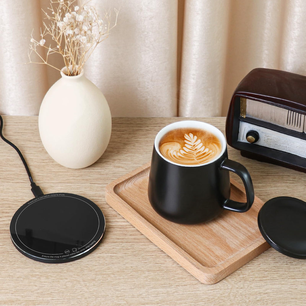APEXX Self-Warming Coffee Mug, 15W Wireless Charge, 131°F, 12.8oz, Black