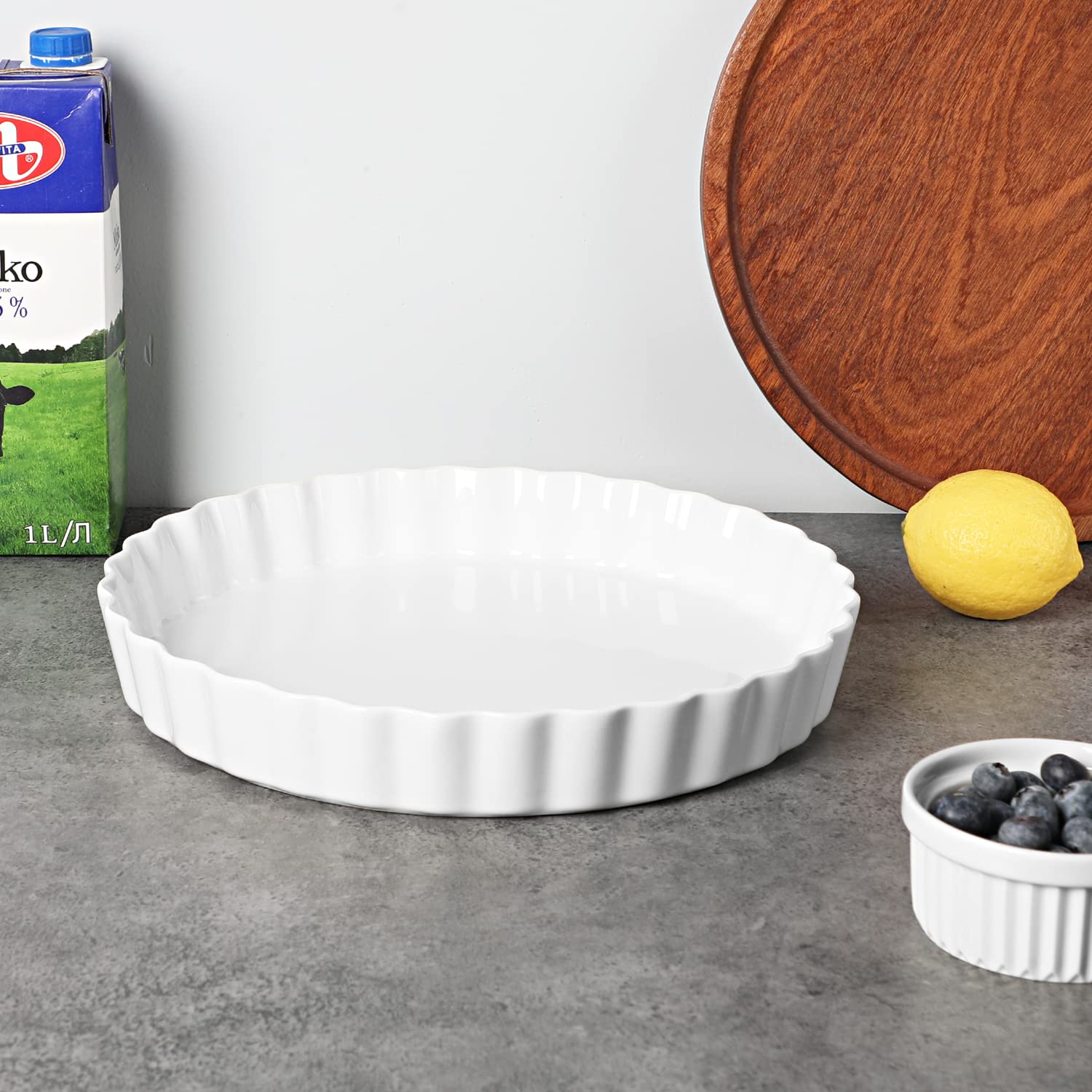 ONTUBE Ceramic Pie Pans, White, 11 Inches