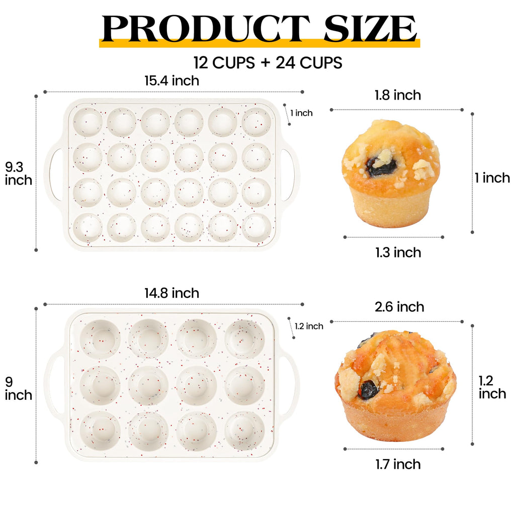 AOTASO 2 Pcs Silicone Muffin Pans for Baking, Cream