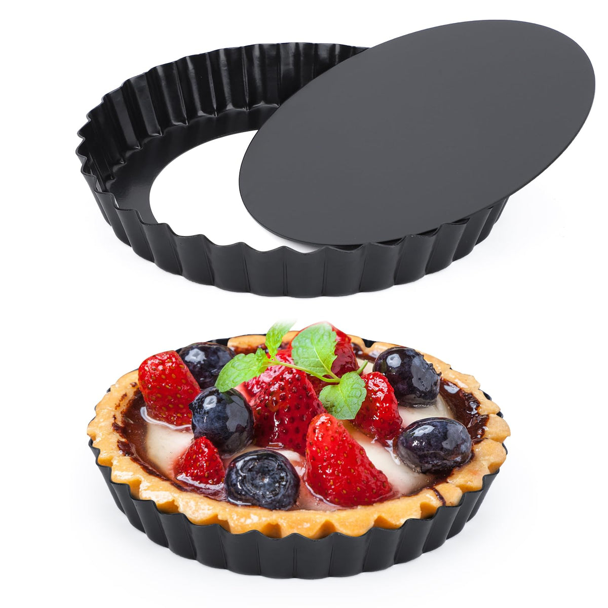 Beasea Tart Pan 9 Inch Removable Bottom, Non Stick Tart Pan with Removable Bottom Round Pie Pan for Baking