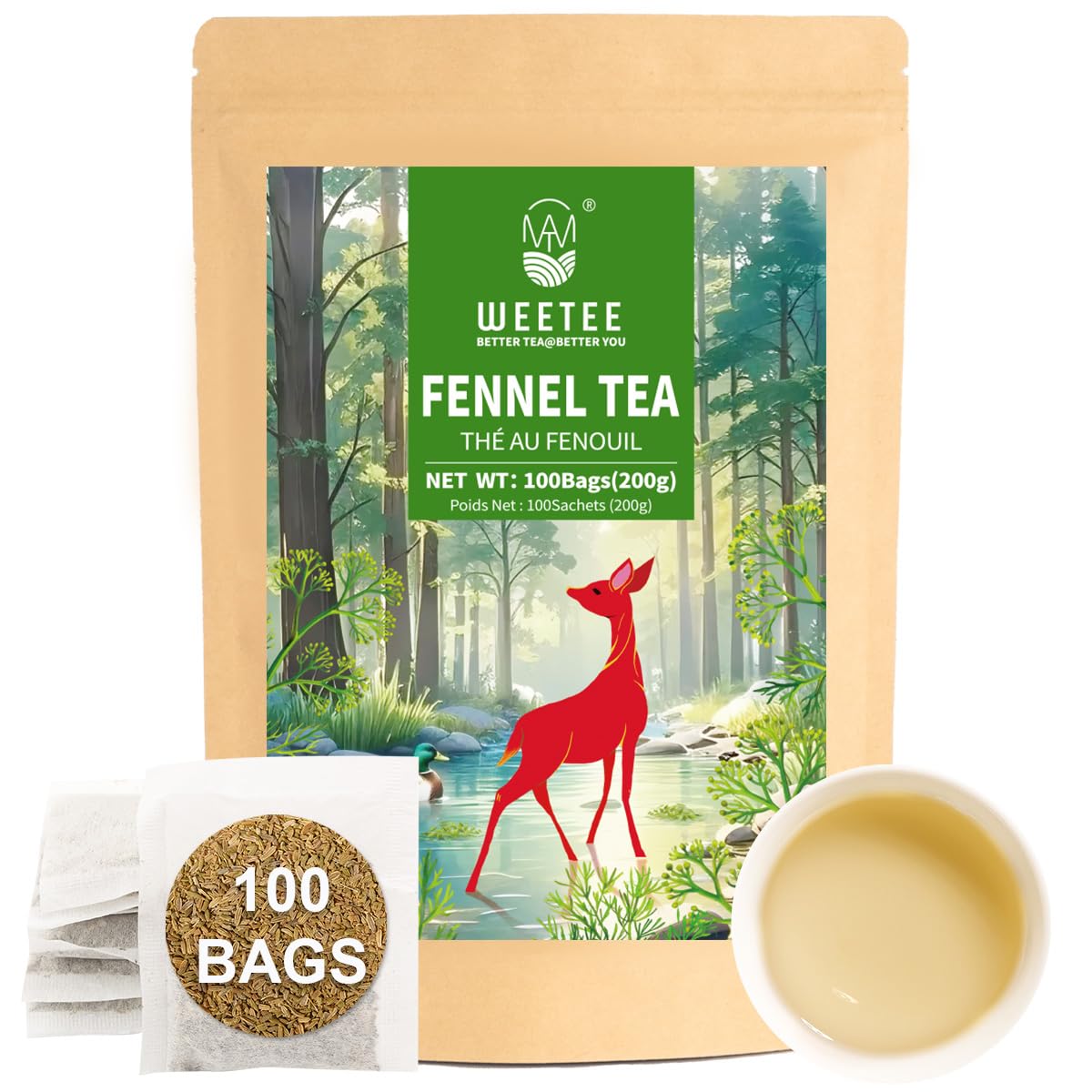 WT WEETEE Chamomile Lavender Tea Bags 100ct, Caffeine-free Tea for Bedtime