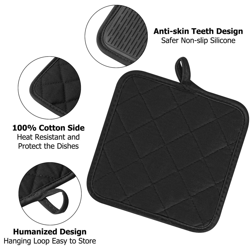 Oven Mitts and Pot Holders Set, Pack of 4, Heat Resistant Silicone Kitchen Mini Oven Mittens for 500 Degrees, Mini Oven Gloves and Hot Pads for Baking Grilling Barbecue Microwave Machine Washable