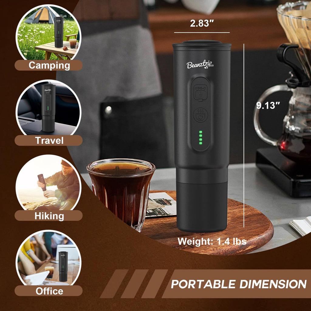 BeanzTrip H02 PRO Portable Espresso Maker, Electric Coffee Machine for Travel, 20Bar Small Mini Coffee Maker with Self-Heating, Espresso Machine Fits Ground Coffee & NS Capsule, for Camping, Hiking