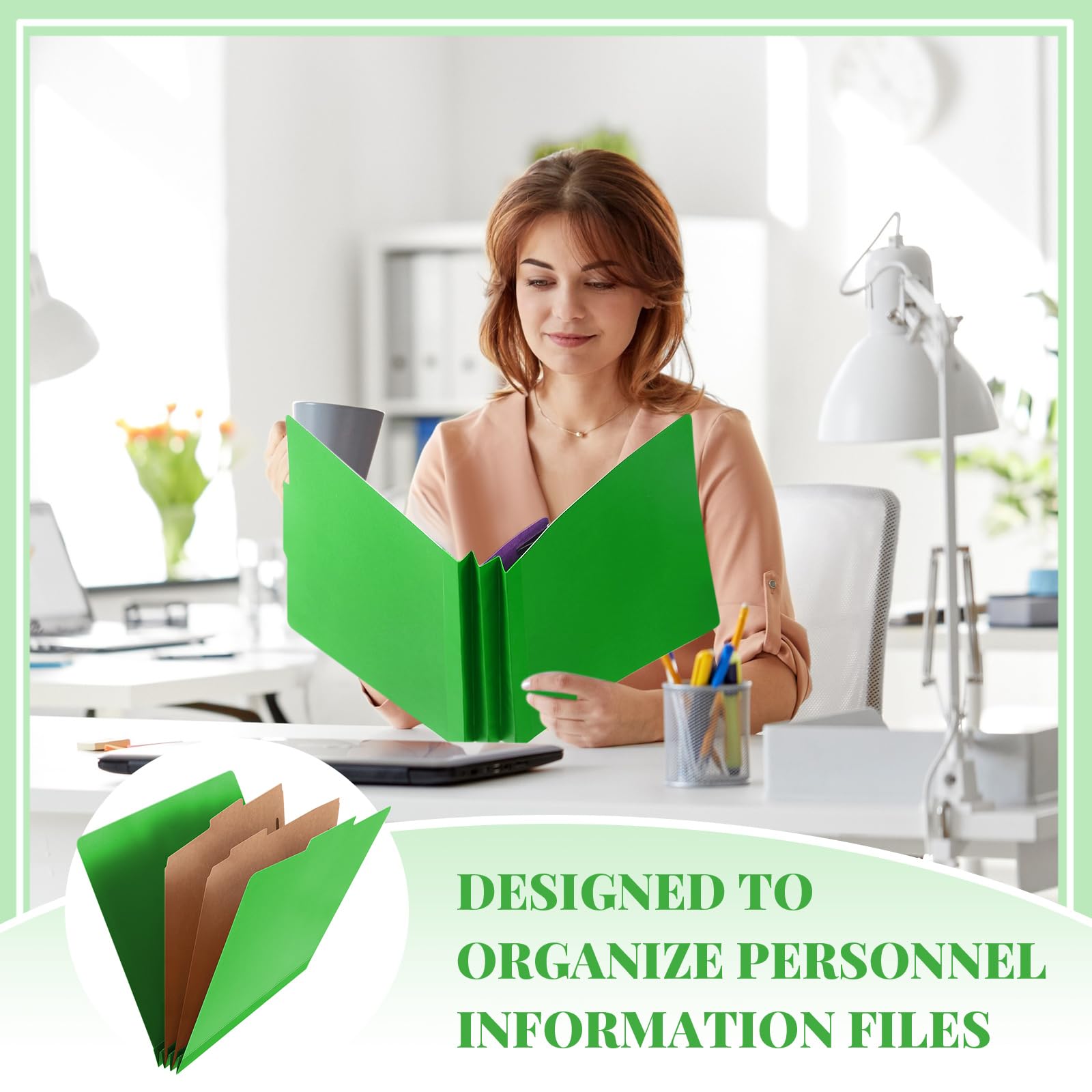 Skyygemm 24 Pcs Classification Folders Letter Size Bulk - 2 Dividers Pressboard File Folder with 3. 5 Inch Expansion, 2 Prongs Fastener, Heavy Duty Office File Organizer for Teacher Medical (Green)
