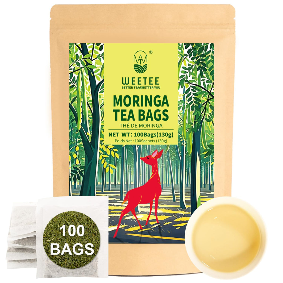 WT WEETEE Chamomile Lavender Tea Bags 100ct, Caffeine-free Tea for Bedtime
