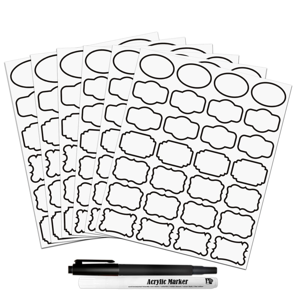 Kitchen Pantry Food Containers Clear Labels with Black Border, 138 Waterproof Removable Write-on Sticker Labels Tags to Organize Spice Jars Condiment Flour Sugar Canisters Storage Bins, Free 2 Markers