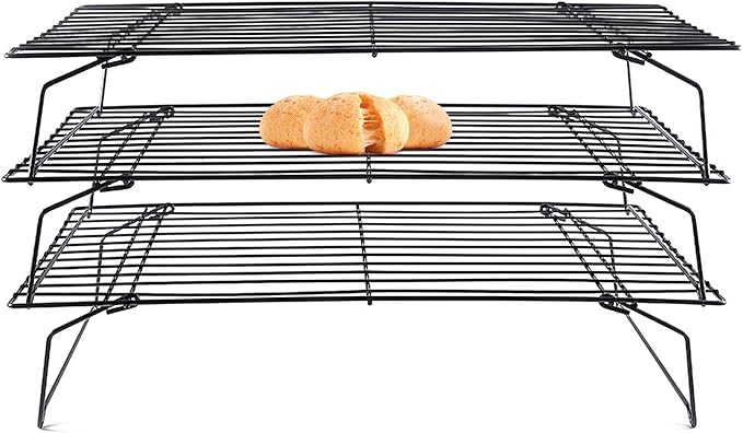 Lainrrew Cooling Rack, 3 Tier Stackable Baking Rack Stainless Steel Wire Cooking Rack for Cooking Roasting Cooling, Collapsible & Foldable, Dishwasher & Oven Safe