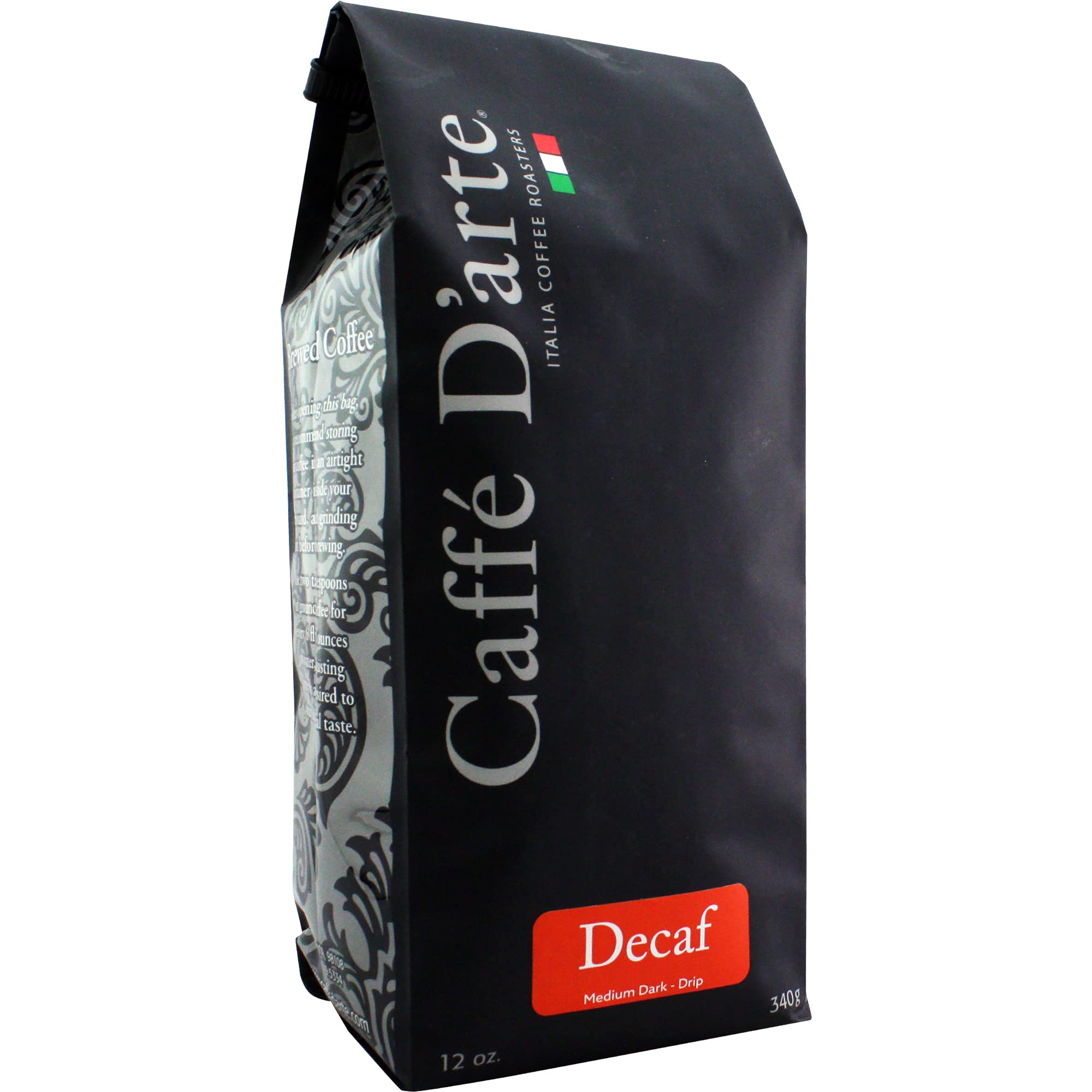 Caffe D'arte Decaf Whole Bean Coffee, Medium Roast, 12 oz