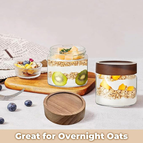 17 Fl oz/500 ml Glass Food Storage Jar with Airtight Screw on Wooden Lid