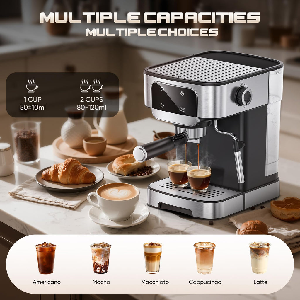 Espresso Machine 20 Bar, Professional Espresso Maker with Power Milk Frother, Compact Espresso Coffee Machine With LED Touch Screen for Home Latte, Cappuccino, 61OZ Removable Water Tank 2026