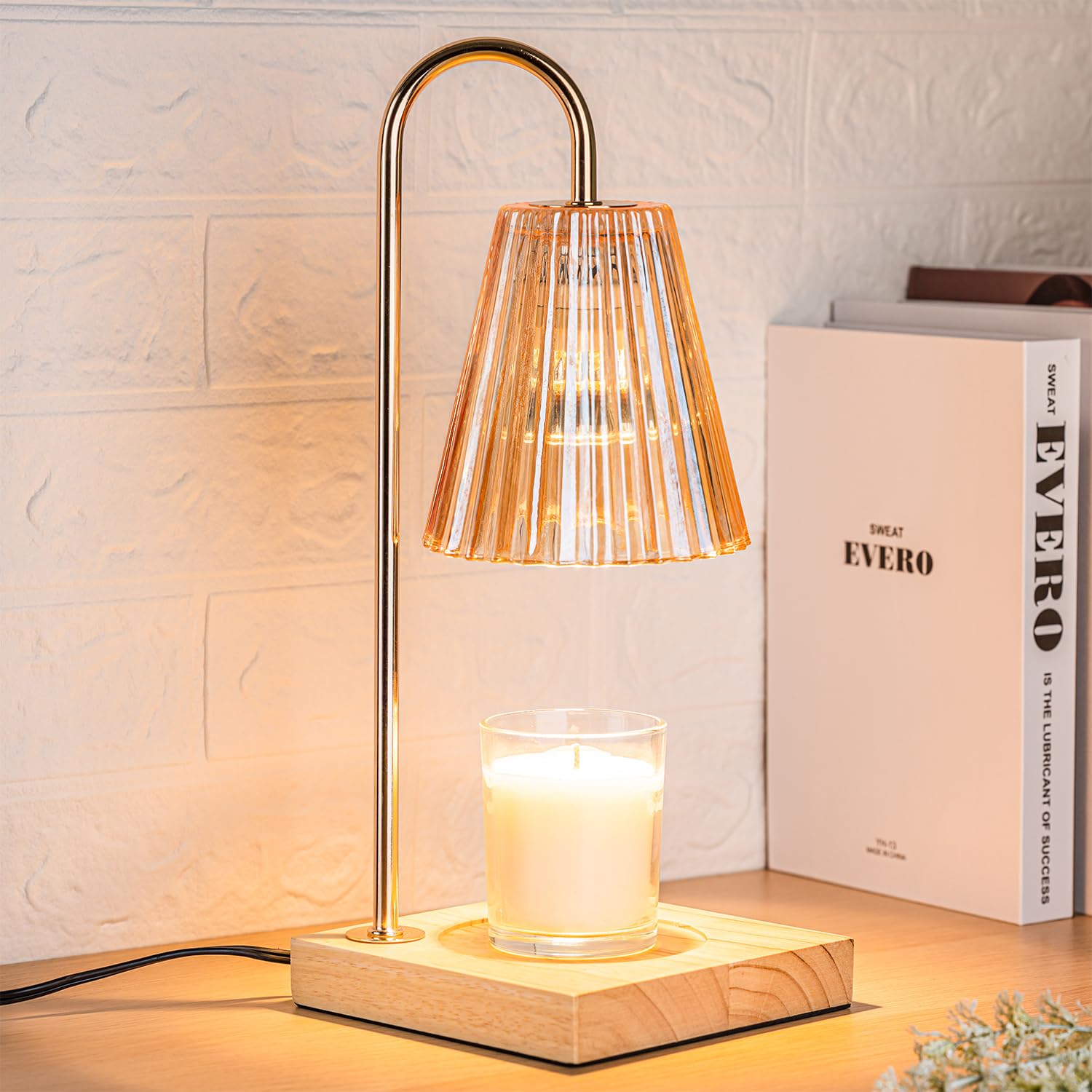 Marycele Candle Warmer Lamp with Timer, Vintage Amber Nightstand Decor Gift