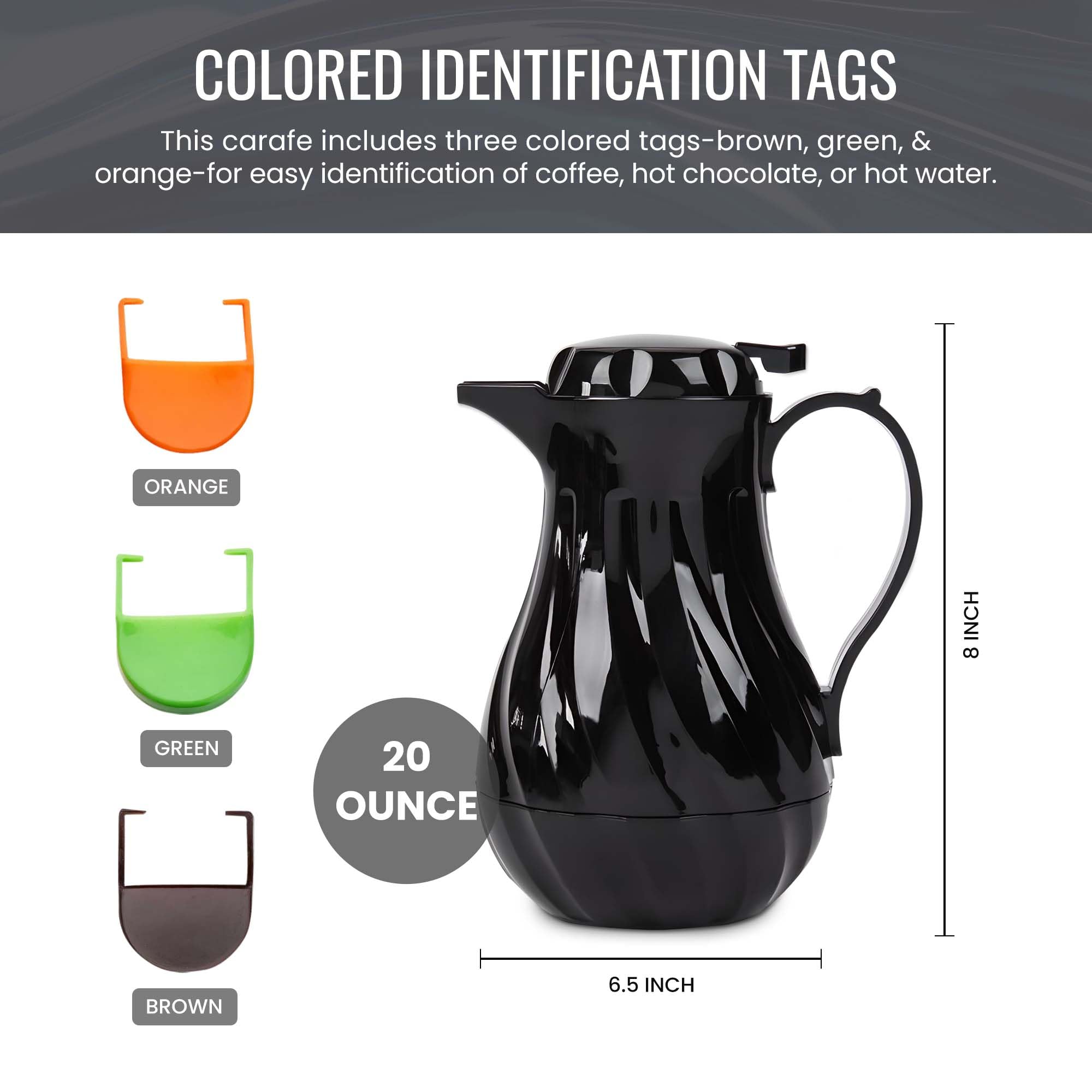 OCS Parts 8-Inch Insulated Thermal Coffee Carafe | 20-Ounce | Black