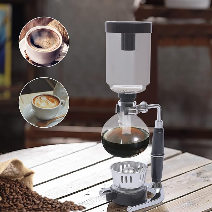 DUTTIETY Glass Siphon Coffee Maker, 360ml Tabletop Glass Siphon Pot Glass Syphon Coffee Maker 3 Cups for Coffee Shop|Bar|Home Use, Black