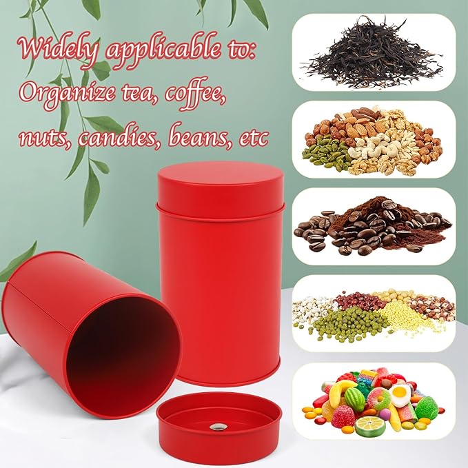 Tea Canister, 6 Pack Tea Tin Loose Leaf Tea Storage Tea Tins For Loose Tea, Tea Storage Loose Leaf Metal Tea Tin Canister For Loose Tea Storage Coffee Sugar Candy Herbs And Spices (Red)