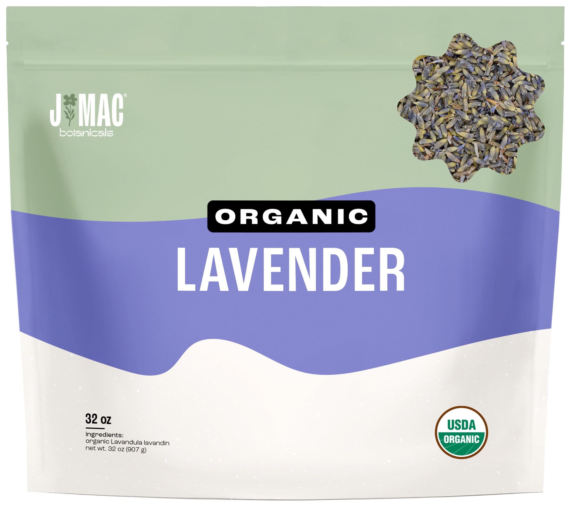 J MAC BOTANICALS, Organic Lavender Buds (32 oz, 2 Pound Bag) Bulk, Dried Flowers, Flower