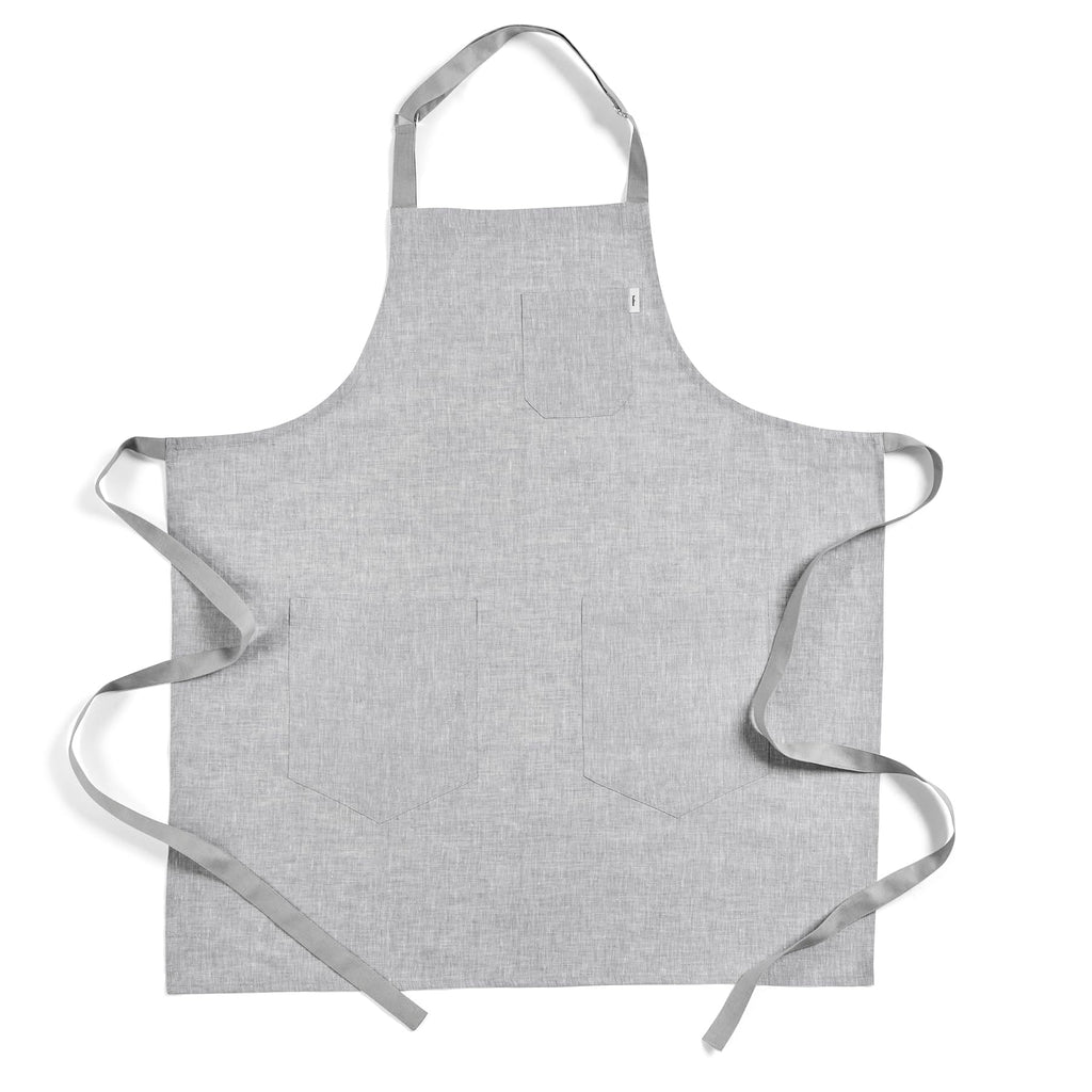 Solino Home 100% Pure Linen Apron, 33 x 30 in, Grey and Grey, Bib Apron