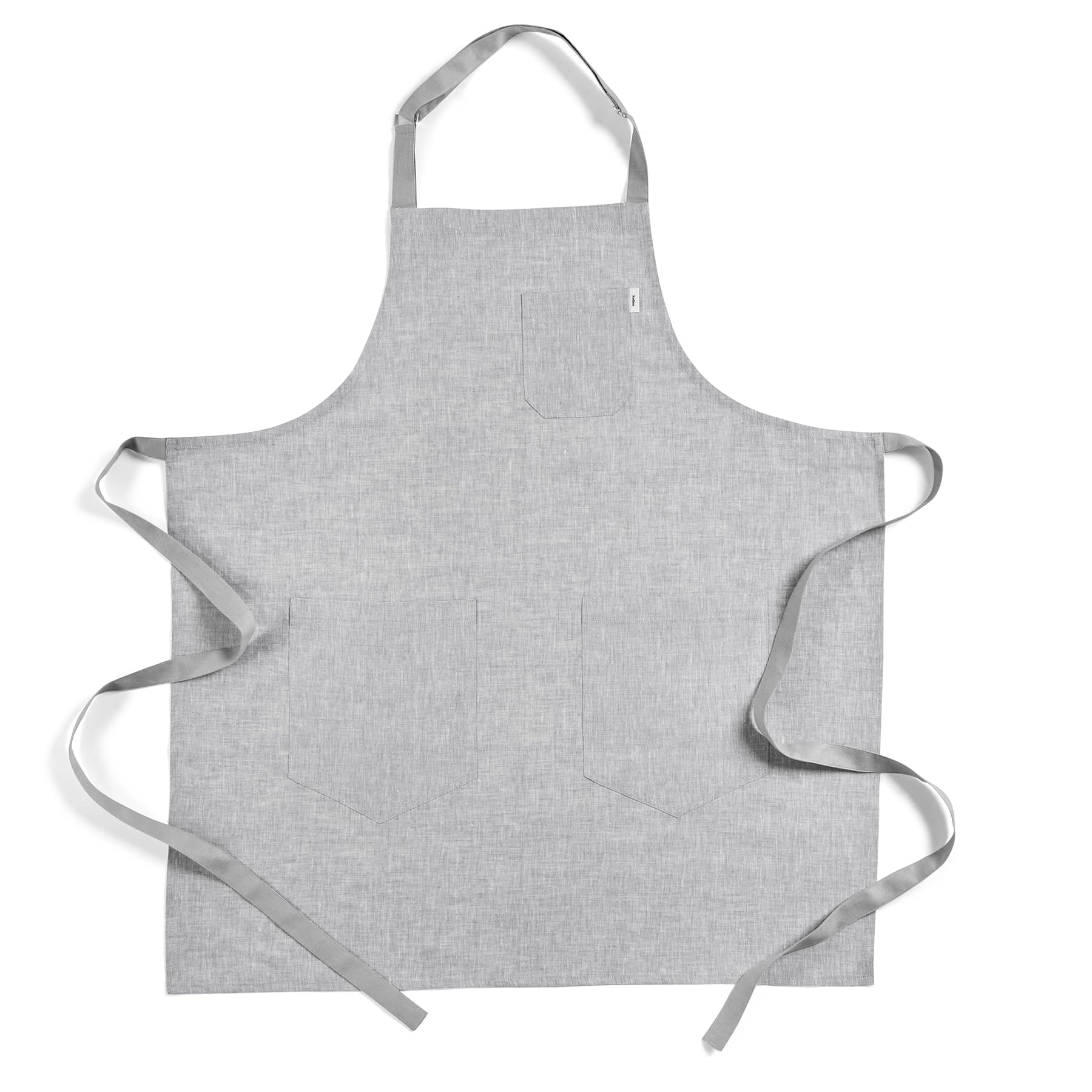 Solino Home 100% Pure Linen Apron, 33 x 30 in, Grey and Grey, Bib Apron