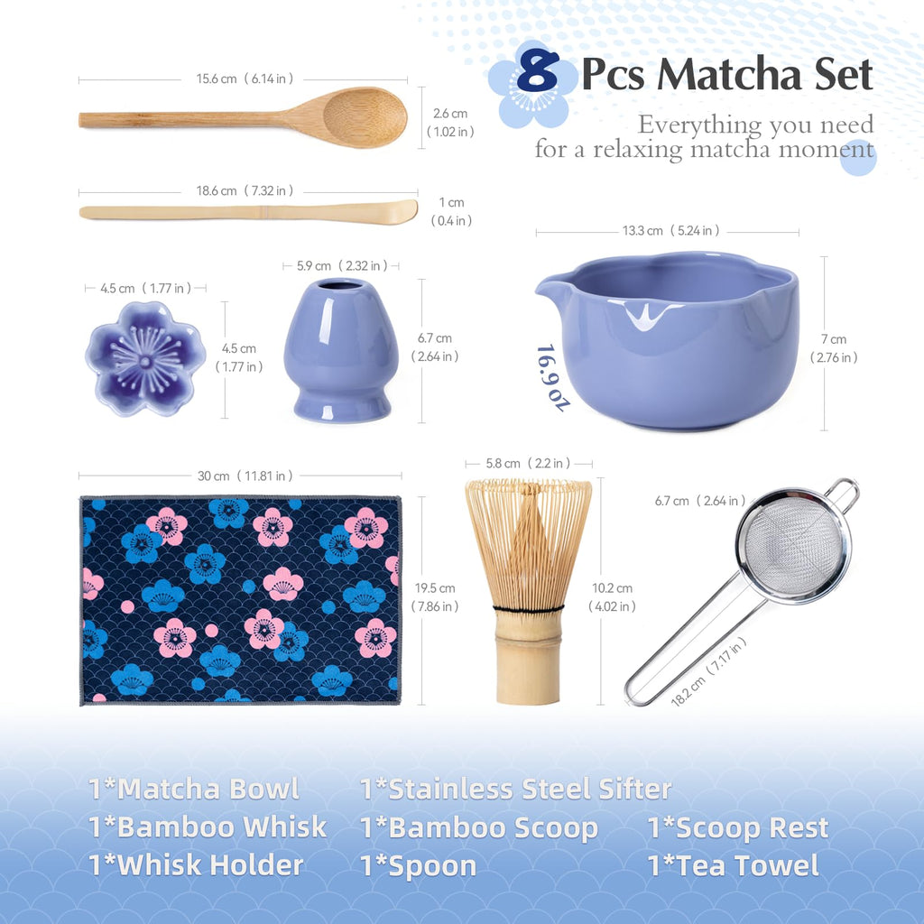 ChaseWind Matcha Set, 8Pcs Floral Ceramic Matcha Kit with Matcha Whisk