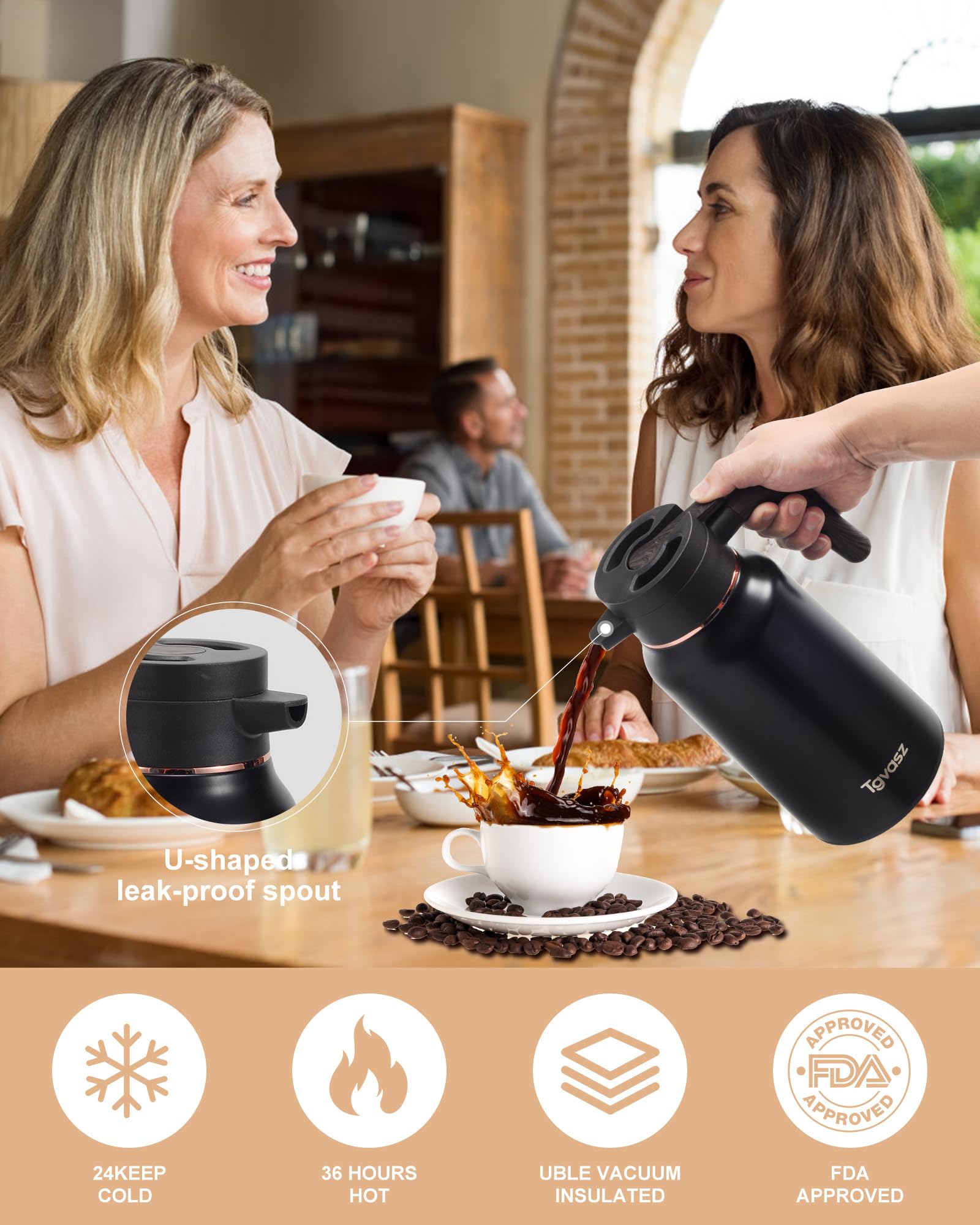 2 PCS Thermal Coffee Carafe 70 oz - 36 Hour Stainless Steel Carafes for Hot Liquids-Insulated Coffee Carafes For Keeping Hot/Cold Coffee, Tea, (Black+Silver)