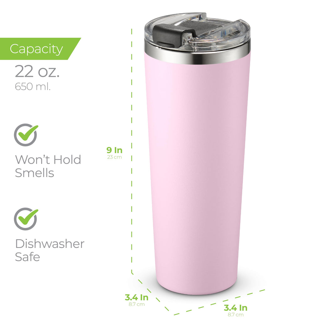 SipX™ 22 oz Insulated Coffee Tumbler with Leakproof Lid – Stainless Steel, Vacuum Insulated – Keeps Drinks Hot or Cold for Hours – Cupholder Friendly Travel Mug – Pink