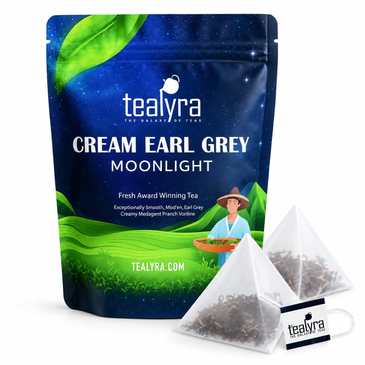 Tealyra - Cream Earl Grey Tea Pyramids Bags - Classic Black Leaf Tea - Citrusy with Vannilla Flavor - 25 Sachets (2-ounce)