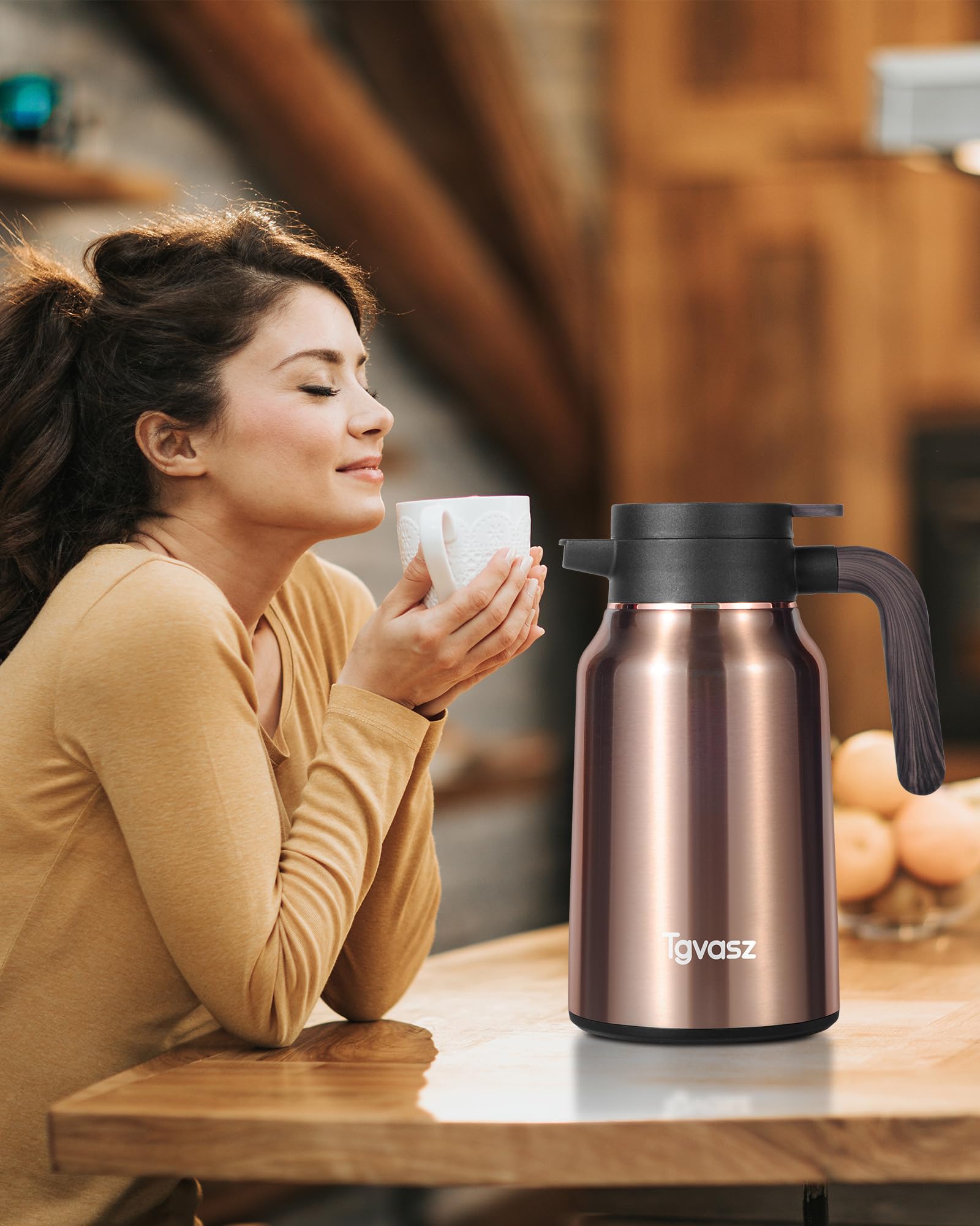 51 Oz Carafes for Hot Liquid, Stainless Steel Insulated Vacuum Thermal Coffee Carafes For Keeping Hot, 1.5 Liter Coffee Dispenser(Gold/Gold)
