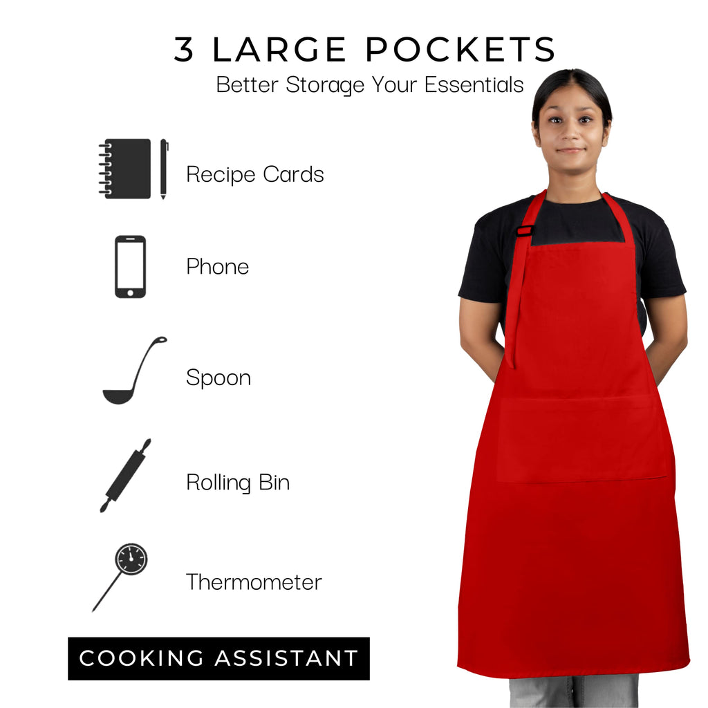 RAJRANG Bulk Apron Women Men with Pockets Cotton Kitchen Cooking Chef Aprons Red 35x27 Inches Set of 10