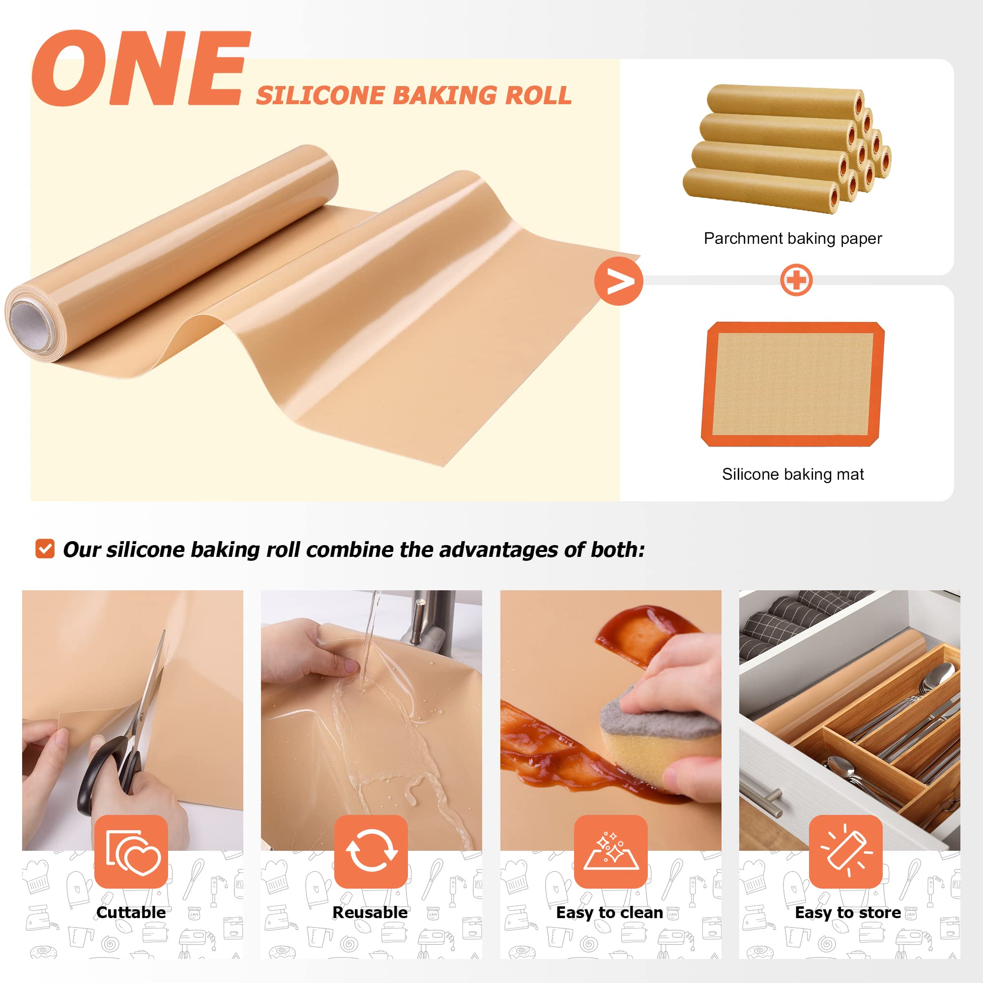 MMmat Silicone Baking Mat Roll - Best German Silicone - Non-slip Silicone Pastry Mat, Non-Stick Reusable Air Fryer Linner, Counter Mat, Oven Liner, Freeze Dryer Mat - 16IN x 8FT