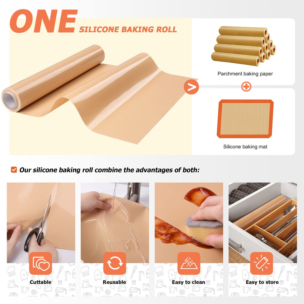 MMmat Silicone Baking Mat Roll - Best German Silicone - Non-slip Silicone Pastry Mat, Non-Stick Reusable Air Fryer Linner, Counter Mat, Oven Liner, Freeze Dryer Mat - 16IN x 8FT