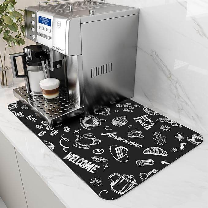 AMOAMI Coffee Mat - Hide Stain Rubber Backed Absorbent Dish Drying Mat for Kitchen Counter - Fits Under Coffee Maker - Khaki 12X19
