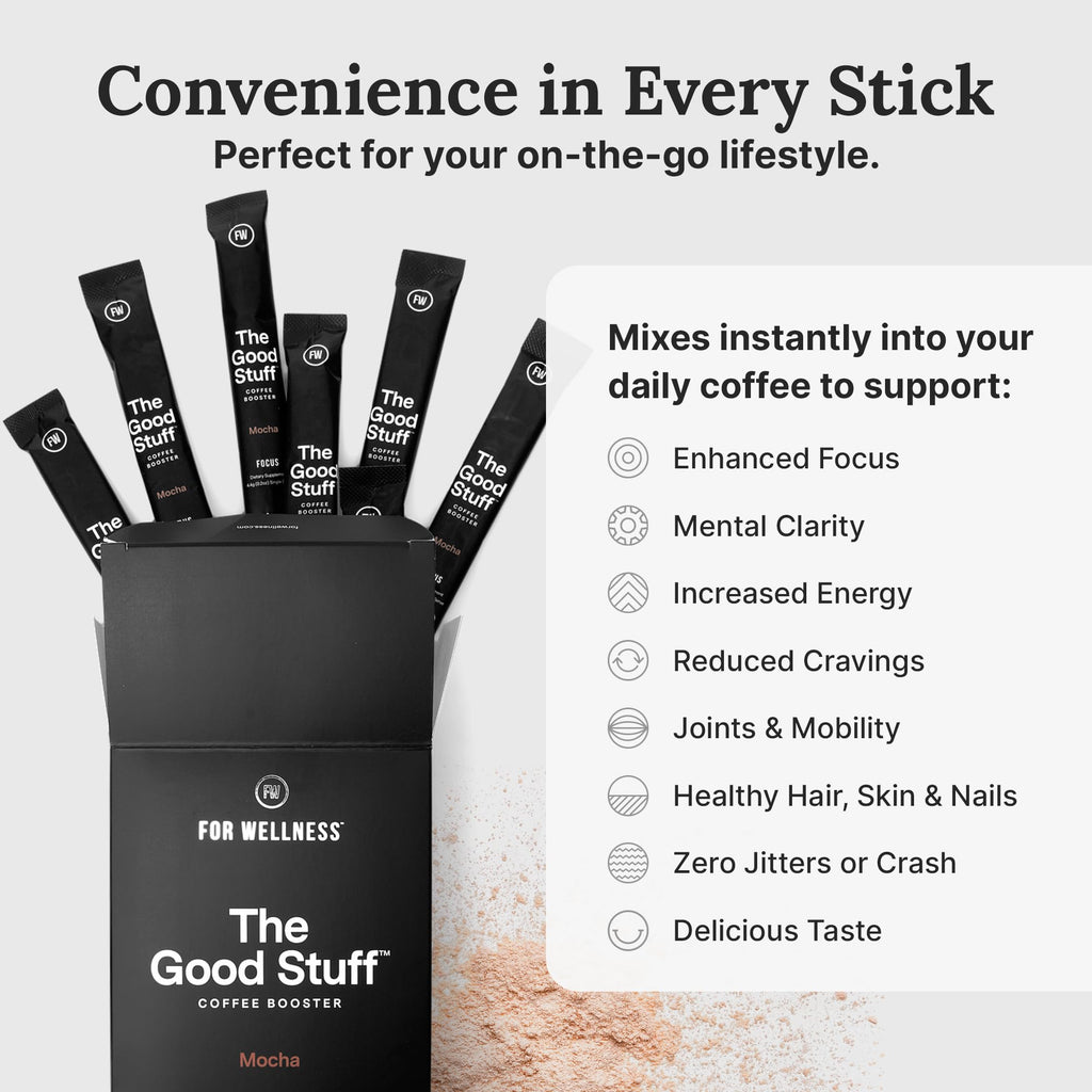 The Good Stuff | Mocha Coffee Booster | Healthy Coffee Creamer for Focus & Energy | Keto, Non-Dairy Creamer Powder with MCT Oil, Collagen & L-Theanine | 30 Servings