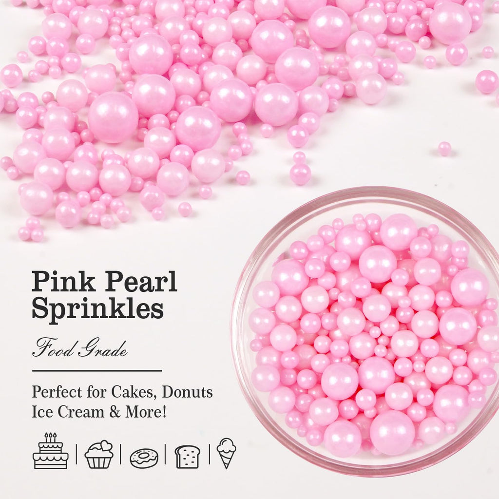 Pink Pearl Sugar Sprinkles for Cake Decorating, 150g/5.29oz Mix Size, Edible Pearl Sprinkles, Pearl Cake Decoration, Cupcakes&Cookies Toppers, Party, Wedding Birthday Baking Supplies