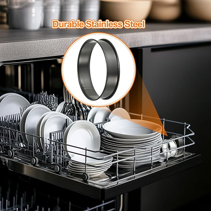 HARFINGTON 8pcs Crumpet Rings 3.94" Nonstick Round Cake Ring Stainless Steel Double Rolled English Pastry Rings for Kitchen Baking Crumpet Dessert, Black