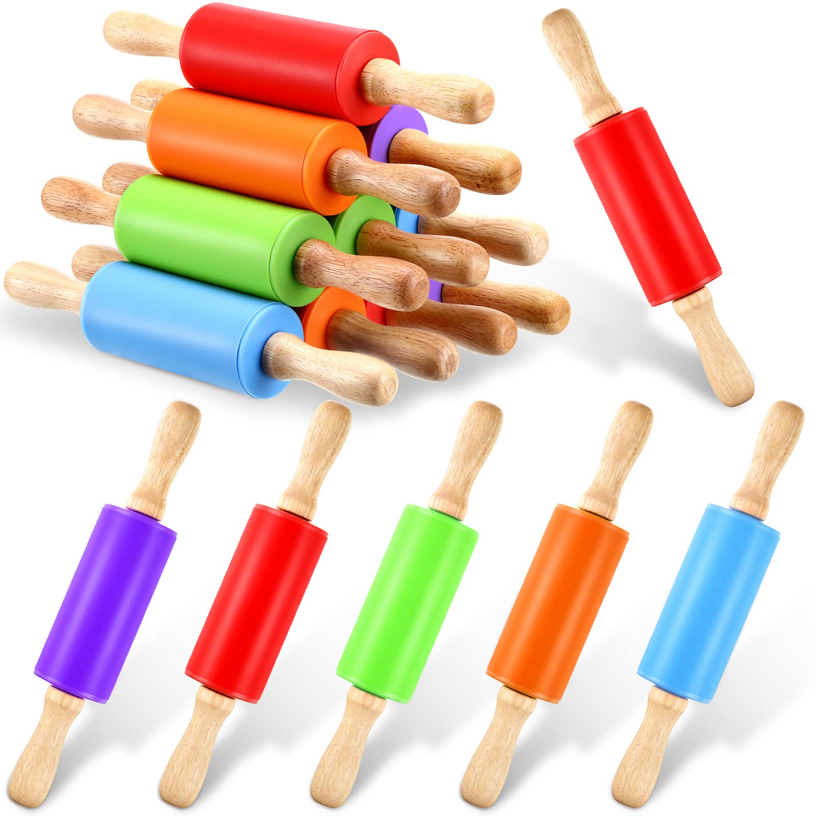 Thenshop 10 Pcs 9 Inch Mini Rolling Pins Kids with Wooden Handle
