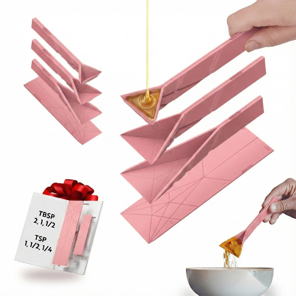 POLYGONS - Original Flat 3-in-1 Folding Measuring Spoons | 2 Spoons fold into 6 Sizes | Magnetic | DuraBend Tech lasts 100k+ folds | LeakProof for Wet & Dry | Gift Packaging | Baking/Cooking (Pink)