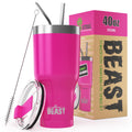 40 oz tumbler - Vacuum Insulated Tumbler with Straw - Leak Proof Stainless Steel Travel Mug - Double Wall Iced Coffee Cup - Reusable Water Bottle - Gifts for Mom, Women and Men (Cupcake Pink)