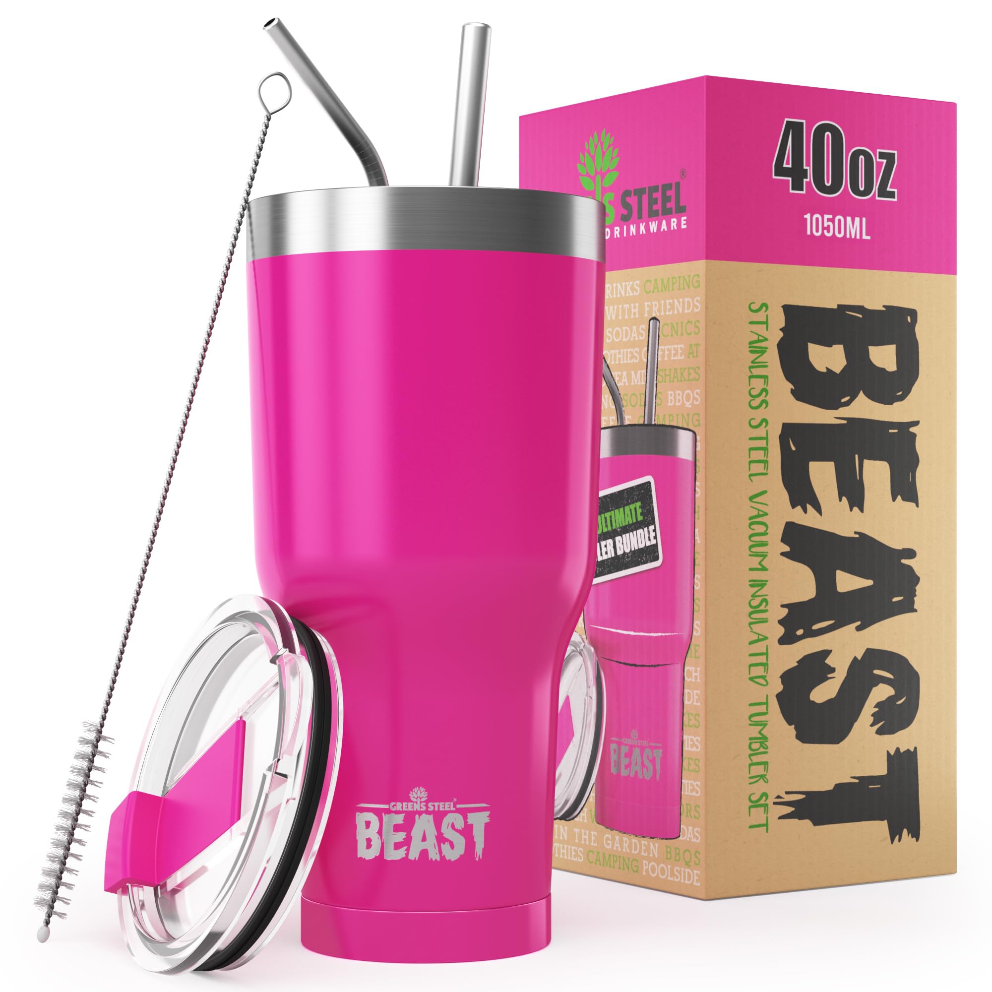 40 oz tumbler - Vacuum Insulated Tumbler with Straw - Leak Proof Stainless Steel Travel Mug - Double Wall Iced Coffee Cup - Reusable Water Bottle - Gifts for Mom, Women and Men (Cupcake Pink)
