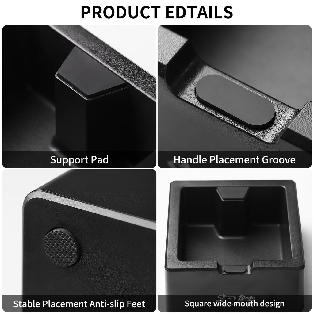 Bincoo Square Espresso knock Box 16cm /6.3 Inch Barista Style Coffee Knock Box for Grounds with Anti-Slip Base, Multi-functional Sturdy Espresso Dump Bin for Home/Office.. (black)