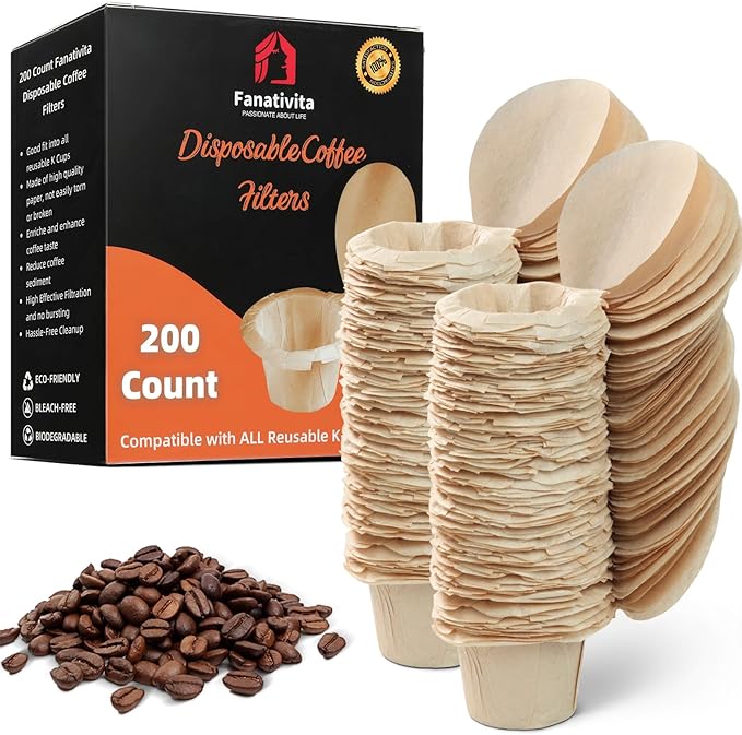 Fanativita 200ct Disposable K Cup Coffee Filters with Genius Lid