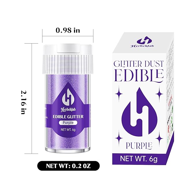 Purple Edible Glitter for Cocktails - 6g Purple Luster Dust Edible Drink Glitter Food Grade Metallic Shimmer Powder Sprinkles for Beverage Cake Chocolate Candy