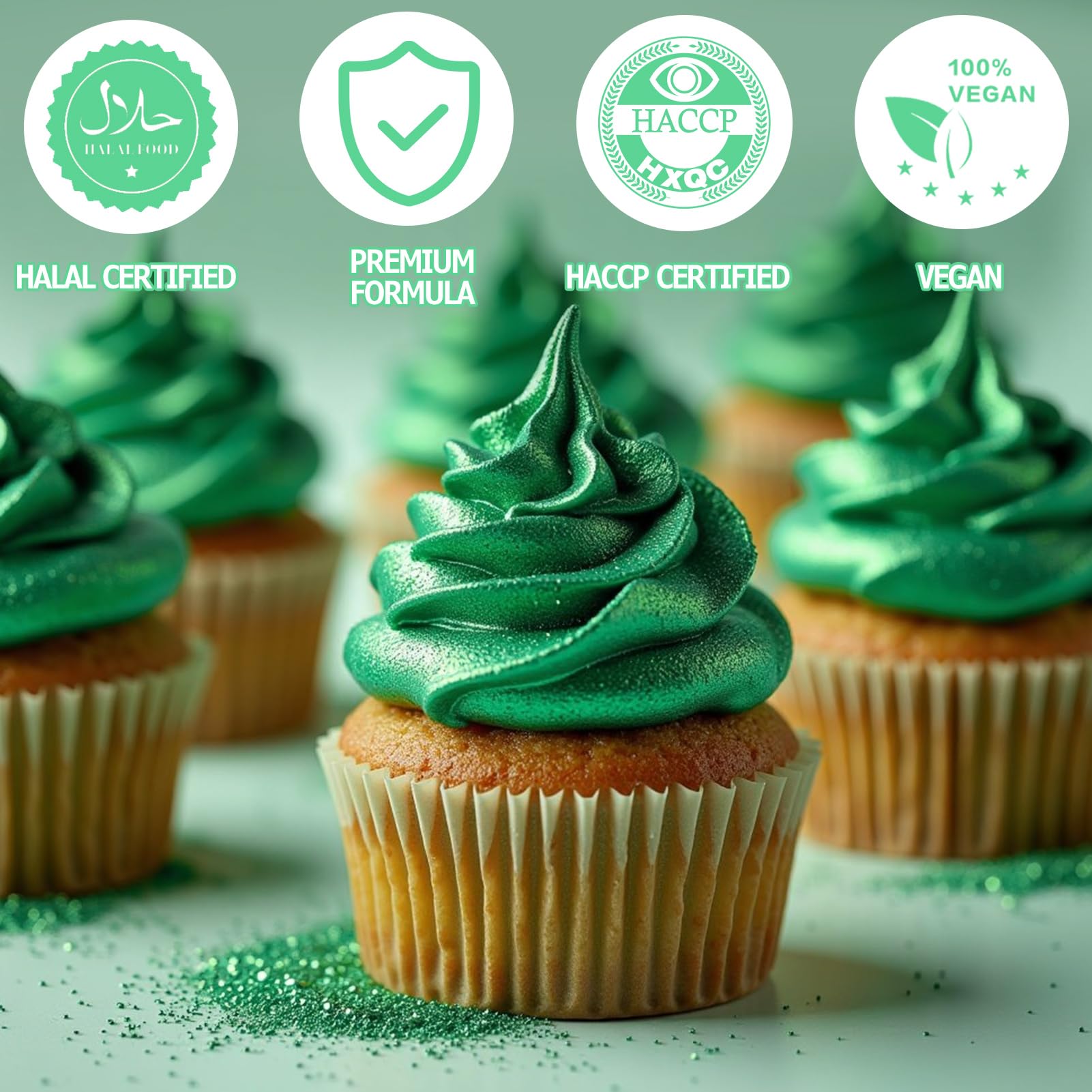 Nomeca Edible Glitter for Drinks Cakes, 8 grams Food Grade Luster Dust Sprinkles Glitter for Cake Decorations, DIY Cocktails, Beverages & Cake Decorating, Dessert Cake Topper (11-Fruit Green)