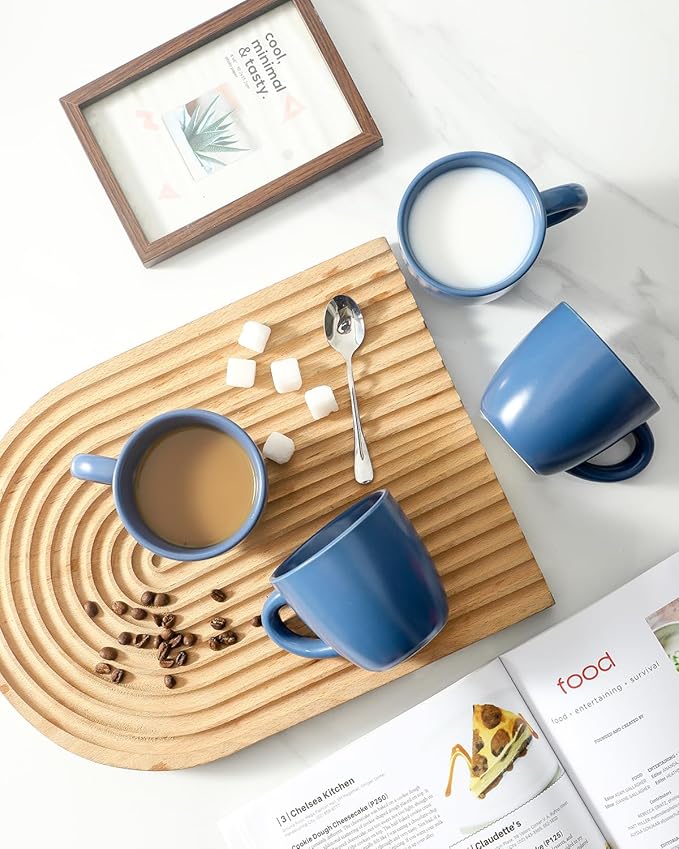 Hasense 7 Ounce Cappuccino Cups Set of 4 Perfect for Latte, Americano, Cafe Mocha and Tea, Ceramic Coffee Cups Ideal for Party Cafe Home and Kitchen, Microwave and Dishwasher safe, Blue