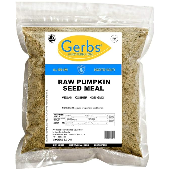 Gerbs Ground Pumpkin Seed Meal, 2 LBS - Top 14 Food Allergy Free & NON GMO - Vegan & Keto Safe – Cold Milled Full Oil Seed Protein Powder