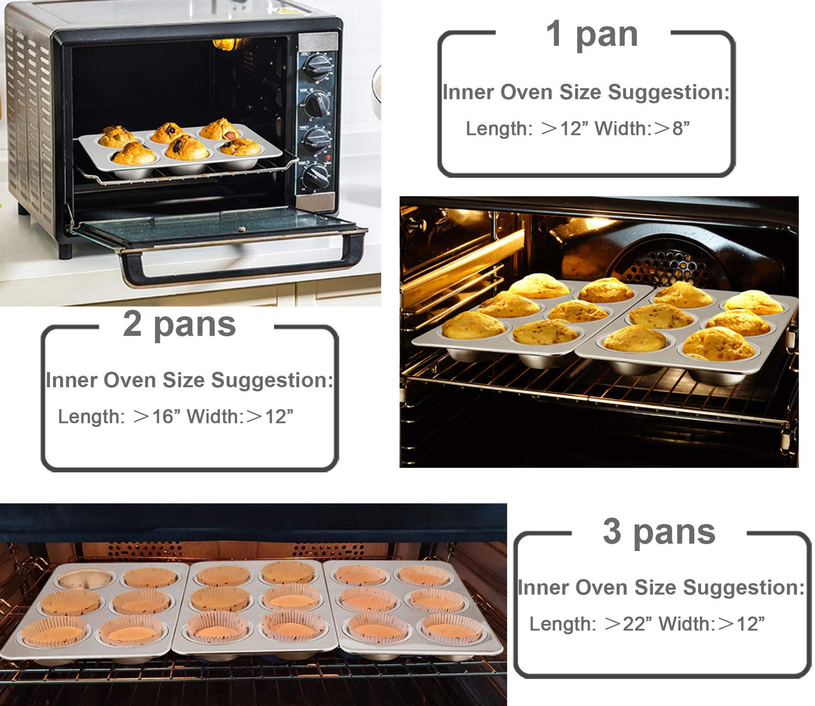 TeamFar 3 Packs Muffin Pan, Stainless Steel Muffin Cupcake Pan Tin Tray