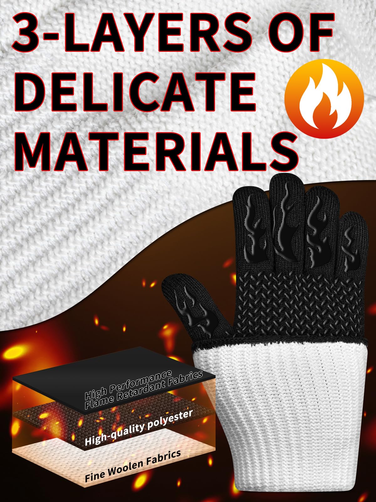 ARFNKIM BBQ Oven Gloves 1472℉ Heat Resistant Oven Mitts Silicone Non-Slip Cooking Gloves for Barbecue, Grilling, Baking, Welding, Smoker (A Pair) (Black)